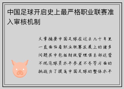 中国足球开启史上最严格职业联赛准入审核机制
